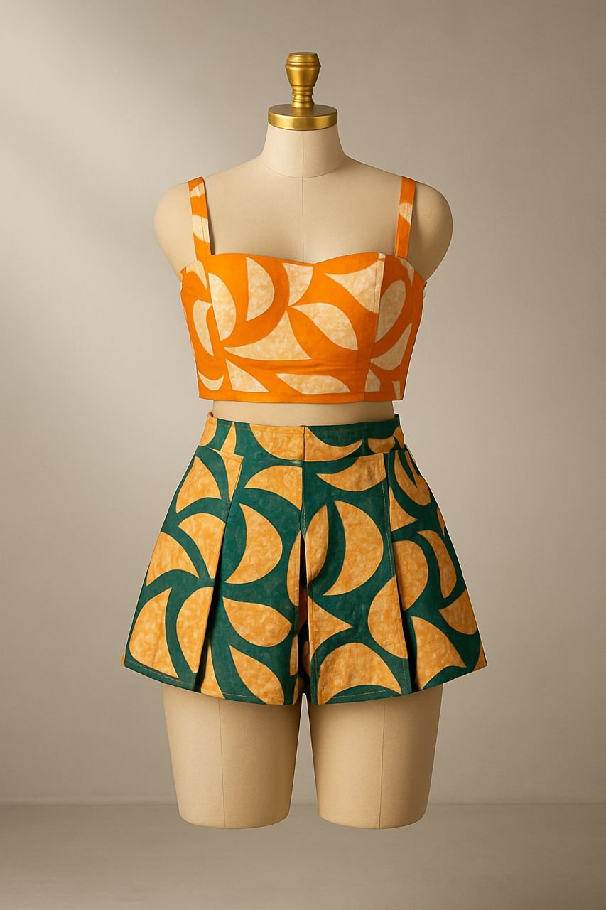 Women’s African Print Two-Piece Set – Crop Top & High-Waist Skirt